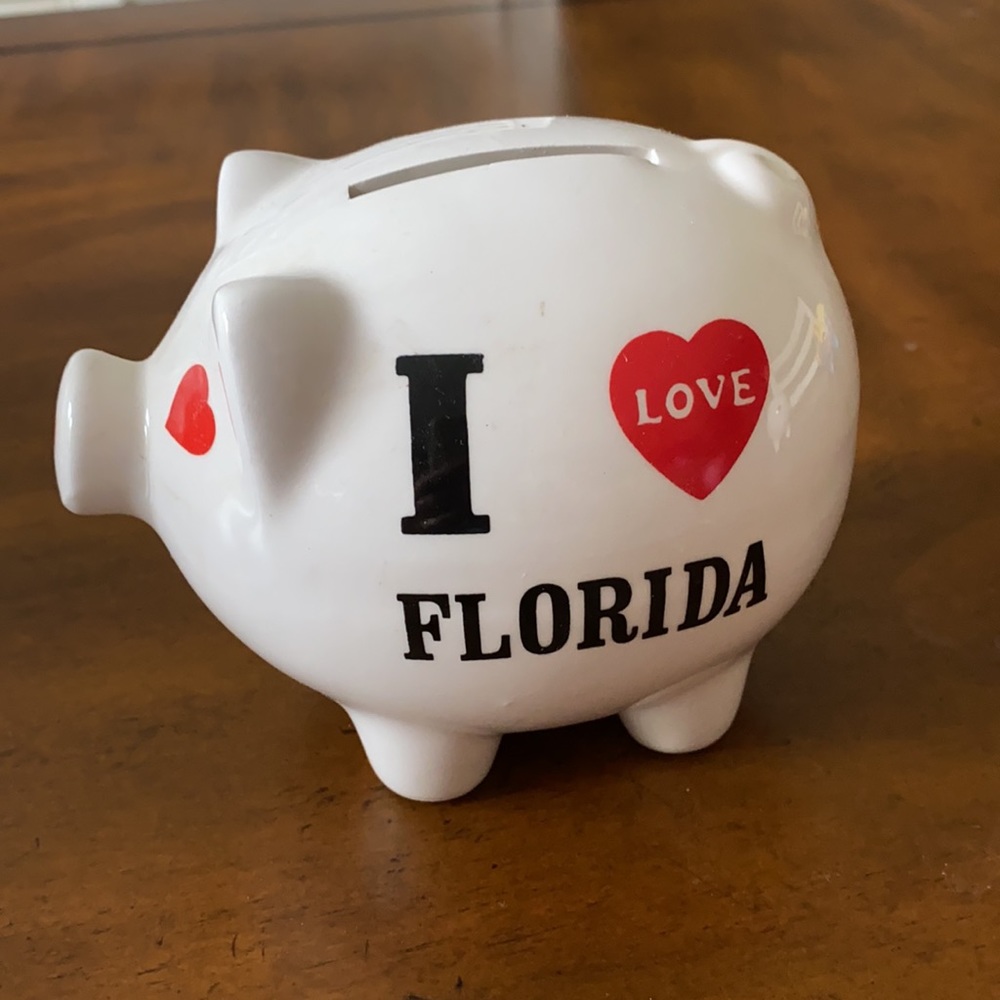 Cute Small White Ceramic I Love Florida Mini Piggy Bank